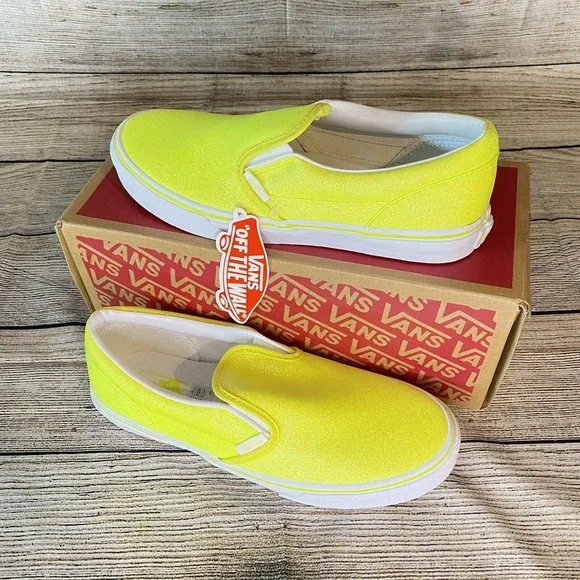 VANS Classic Slip On Neon Glitter Yellow Women's Size